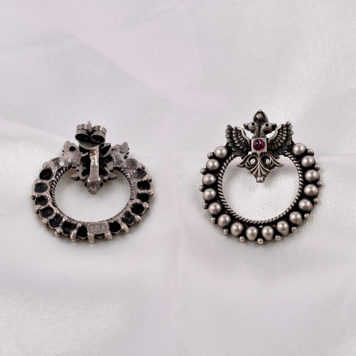 925 Silver Oxidised Circle Motif Earrings