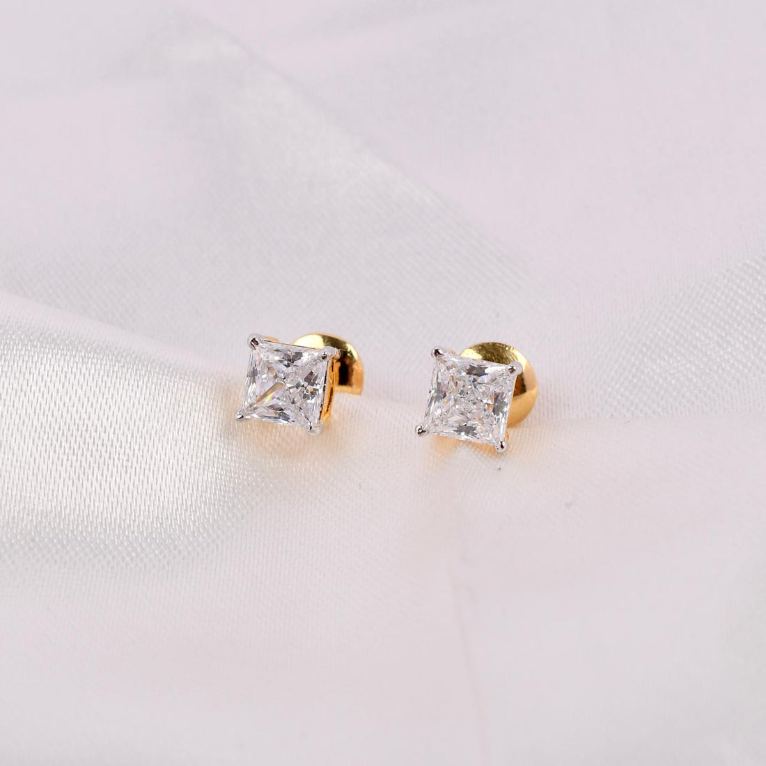 Square Swarovski Stud Earrings (Gold Polish)