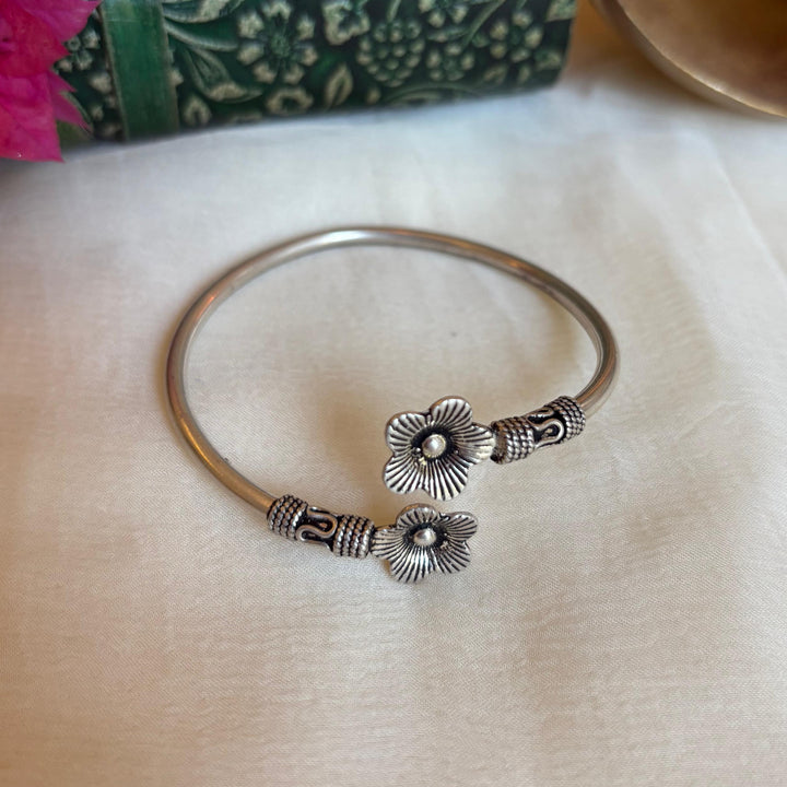 Dual Flower Silver Kada