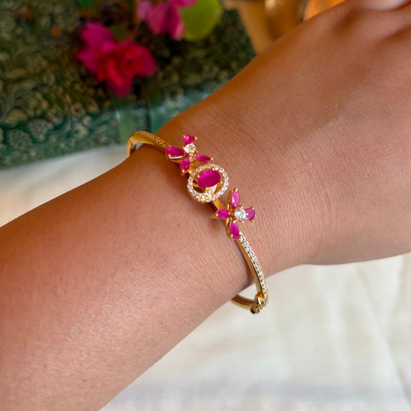 Ruby Blossom 925 Silver Bangle