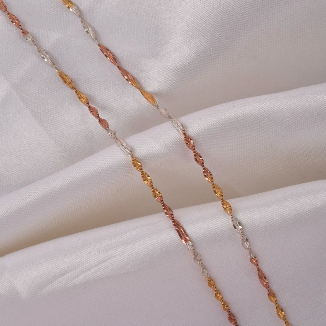 Triple Tone Twist Italian 925 Silver Anklet Pair