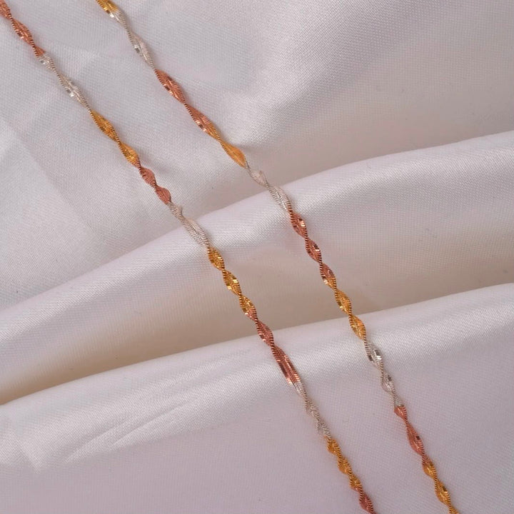 Triple Tone Twist Italian 925 Silver Anklet Pair