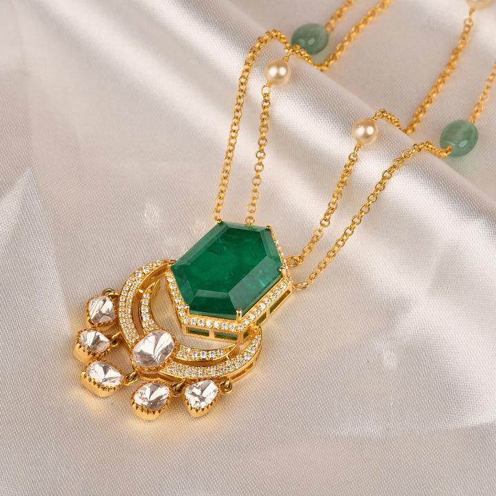 Emerald Noor Polki Pendant