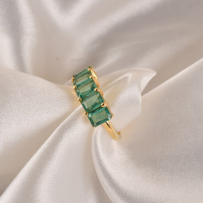 925 Silver Emerald Half Band Ring