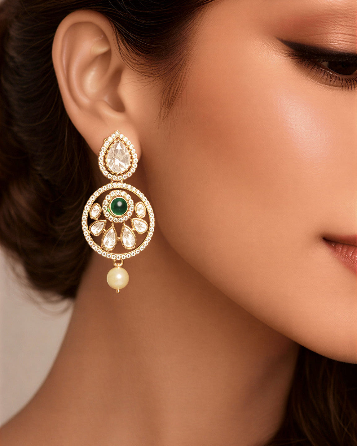 Emerald Moissanite Polki Pendant Set