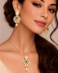 Emerald Moissanite Polki Pendant Set